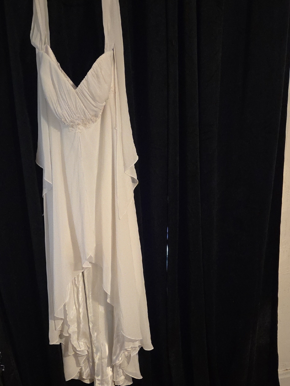 David's Bridal Ivory High-Low Halter Chiffon Dress